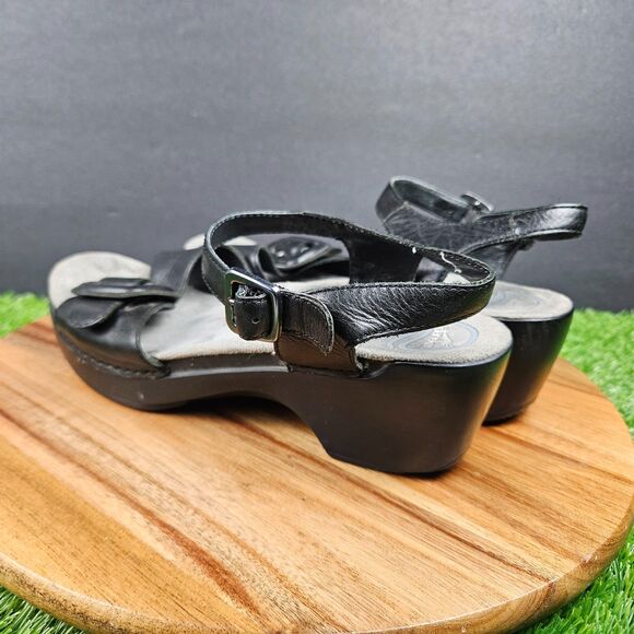 DANSKO Sela Wedge Sandals Womens 38 Slide Black Leather Buckle Casual Slingback - Picture 4 of 11